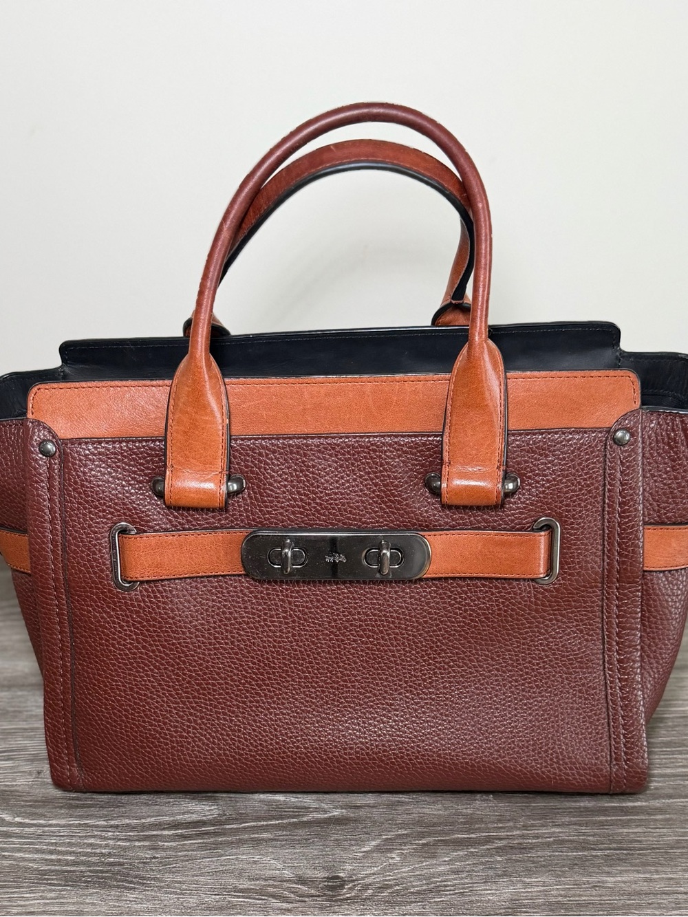 Coach SWAGGER Bag- Two-Tone Brown & Tan Leather Satchel